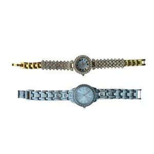 Two Women's Rhinestone Watches Gold And Silver Tone Working With New Batteries‎